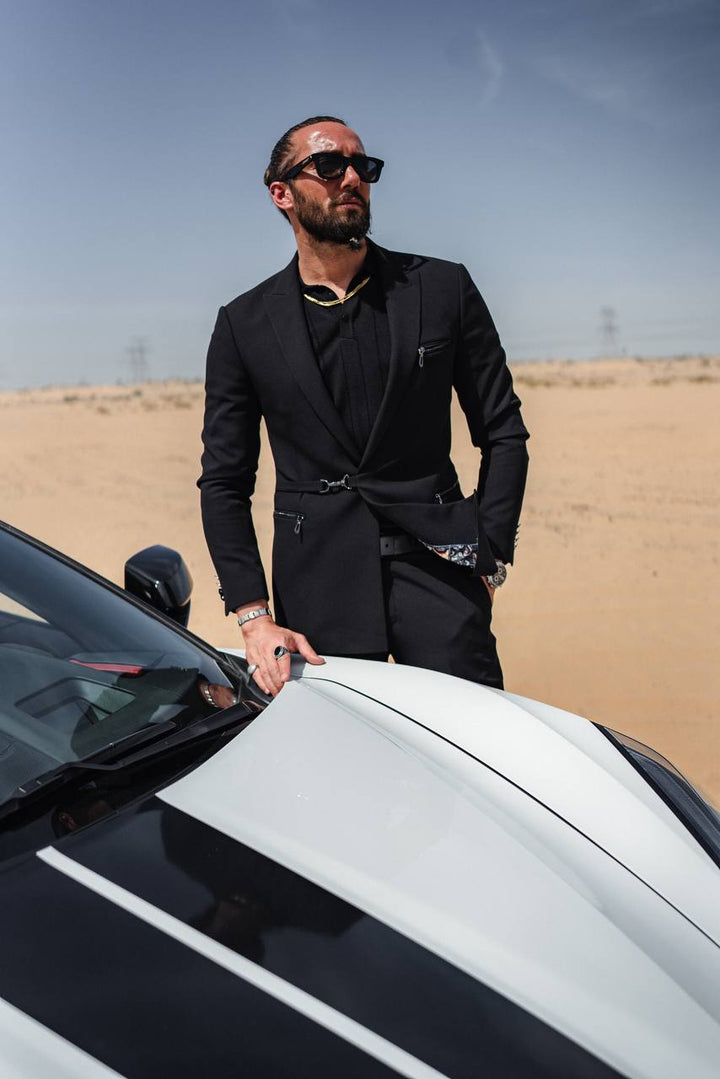 ZIPPER POCKET DETAIL SUIT - BLACK