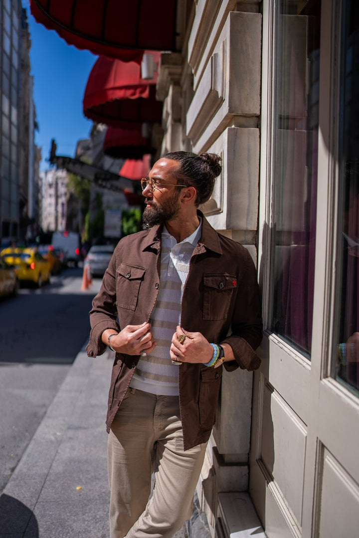 SAFARI JACKET WITH POCKET DETAILS - BROWN