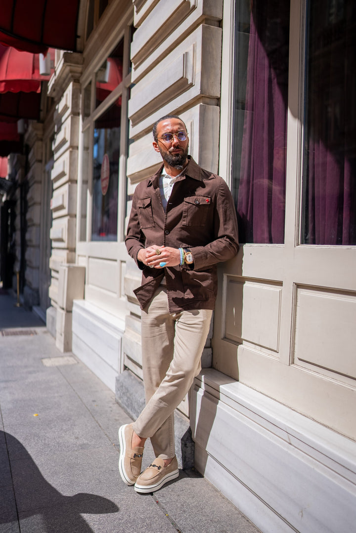 SAFARI JACKET WITH POCKET DETAILS - BROWN