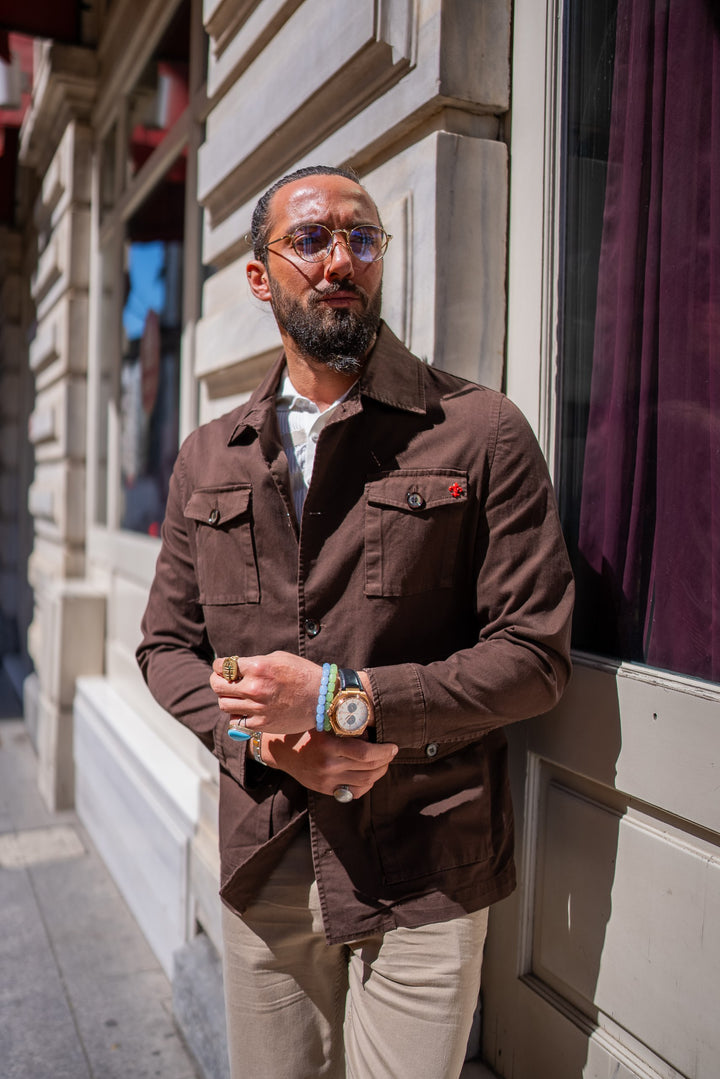 SAFARI JACKET WITH POCKET DETAILS - BROWN