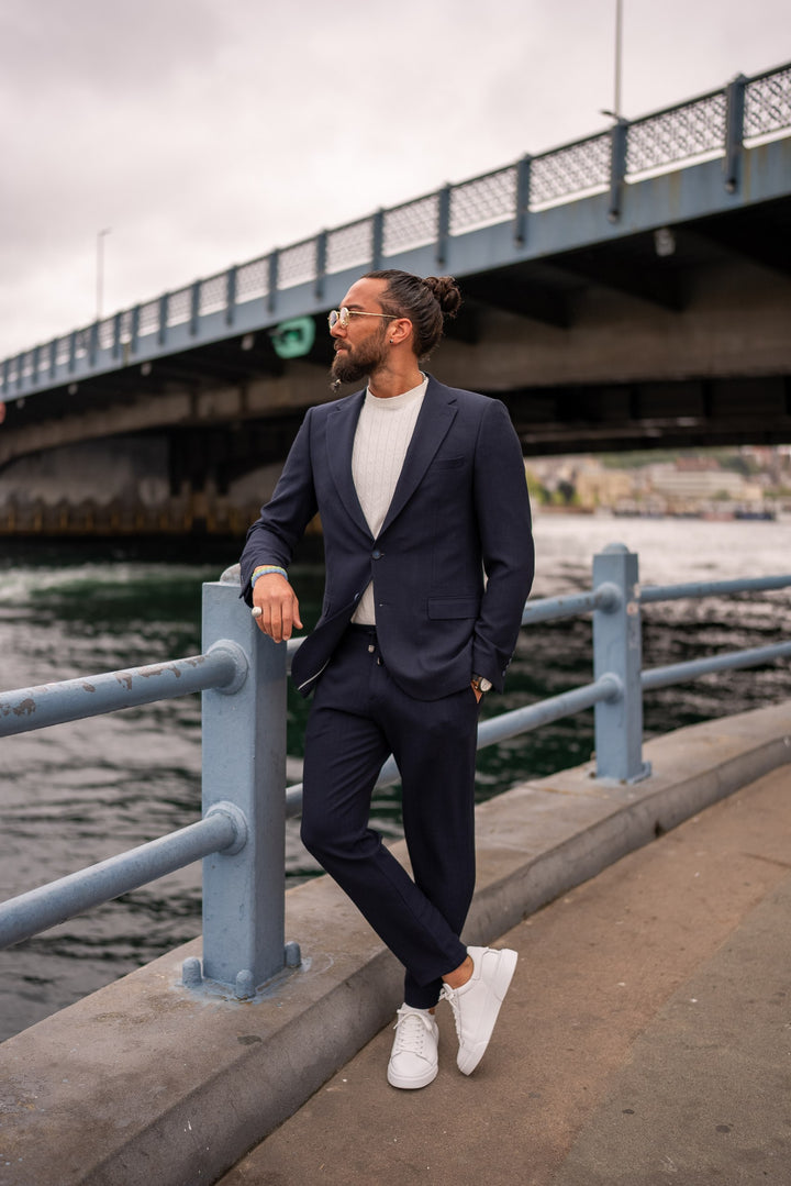 MONO COLLAR COVER POCKET DETAILED SPORTS SET - NAVYBLUE