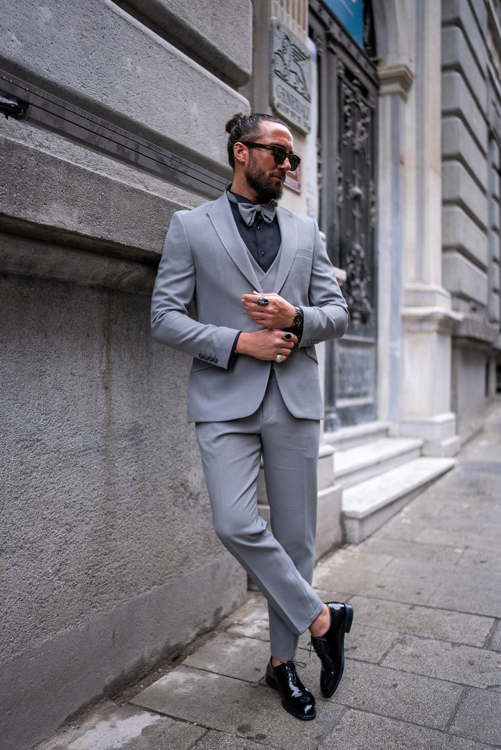 SEERFUL FABRIC SINGLE COLLAR GROOM SUIT - GREY