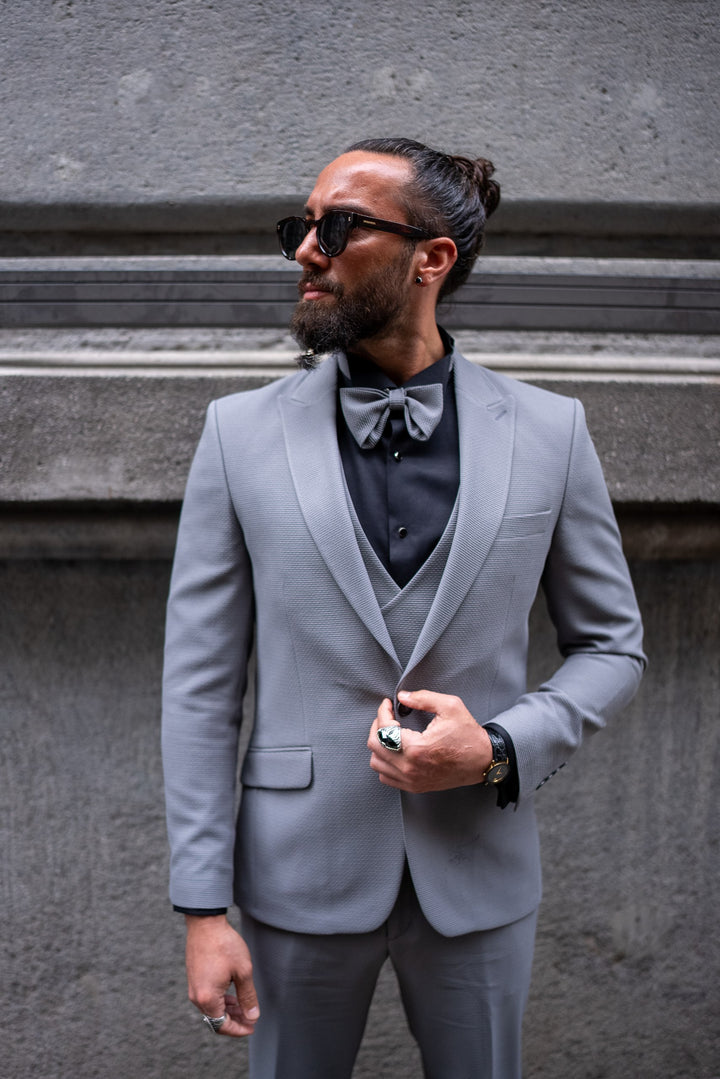 SEERFUL FABRIC SINGLE COLLAR GROOM SUIT - GREY