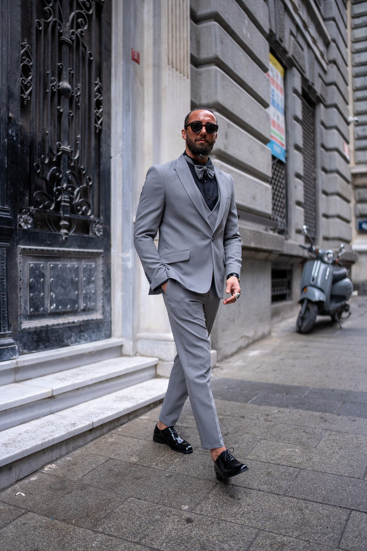 SEERFUL FABRIC SINGLE COLLAR GROOM SUIT - GREY
