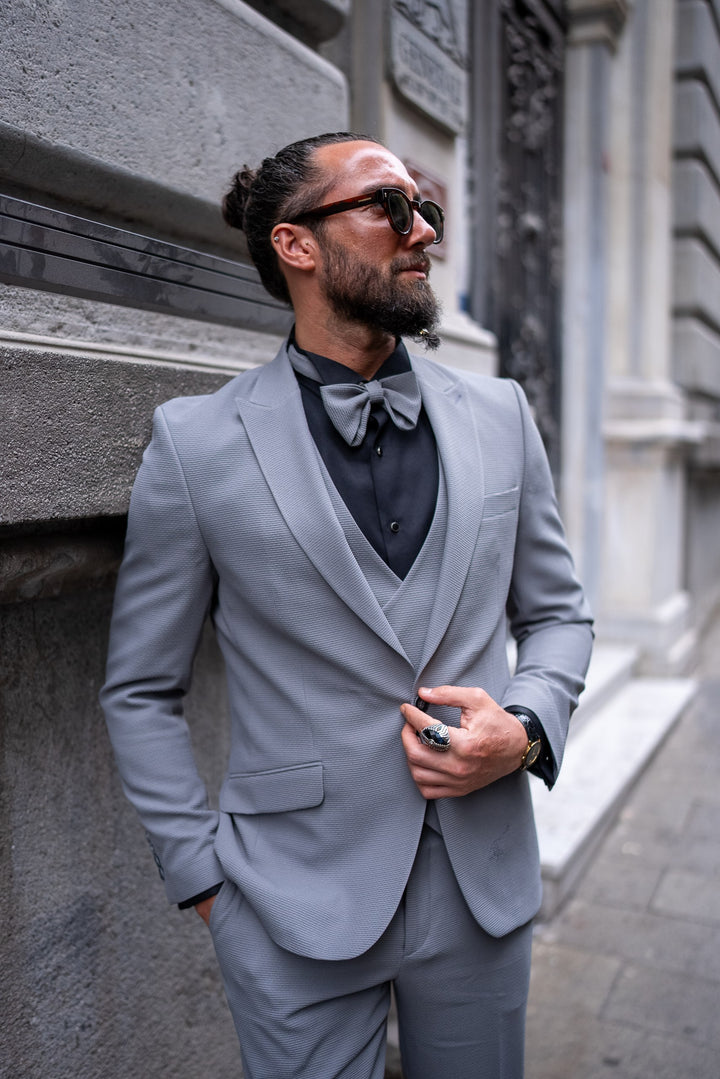 SEERFUL FABRIC SINGLE COLLAR GROOM SUIT - GREY