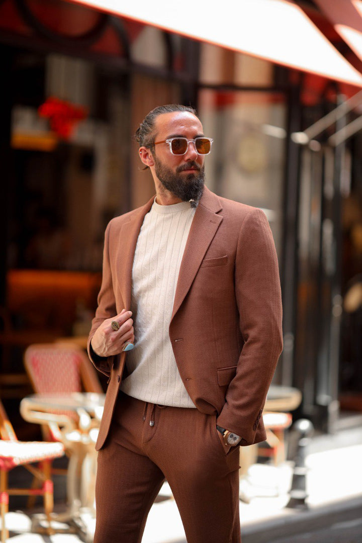 SPORTS CUT SEERSUCKER SUIT - BROWN