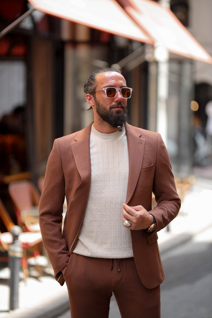 SPORTS CUT SEERSUCKER SUIT - BROWN