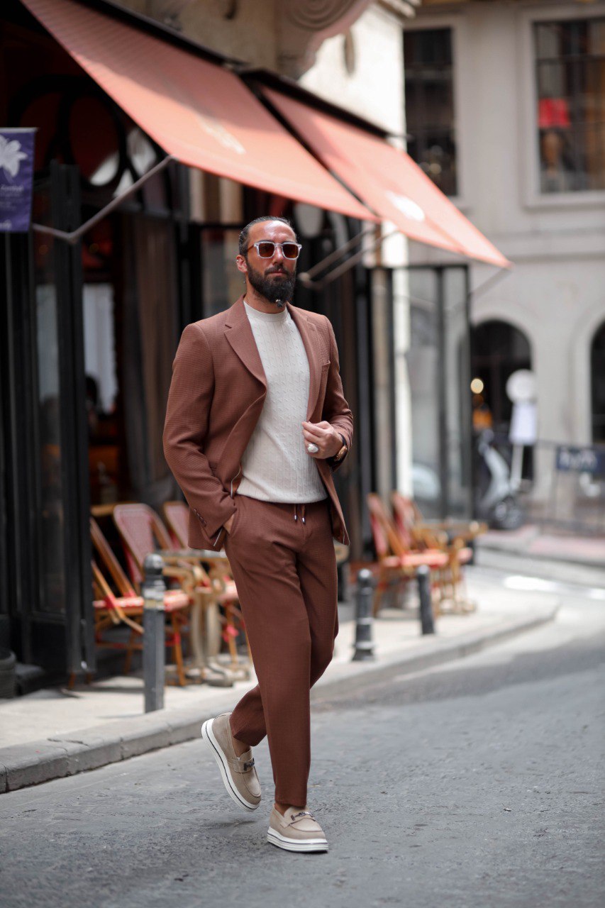 SPORTS CUT SEERSUCKER SUIT - BROWN