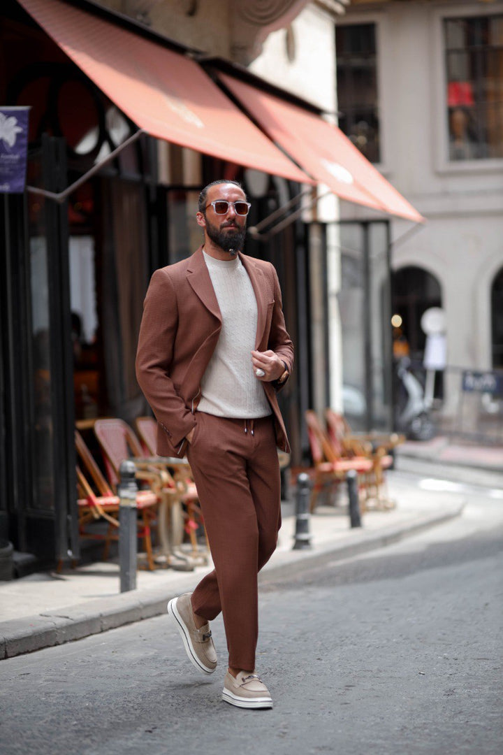 SPORTS CUT SEERSUCKER SUIT - BROWN