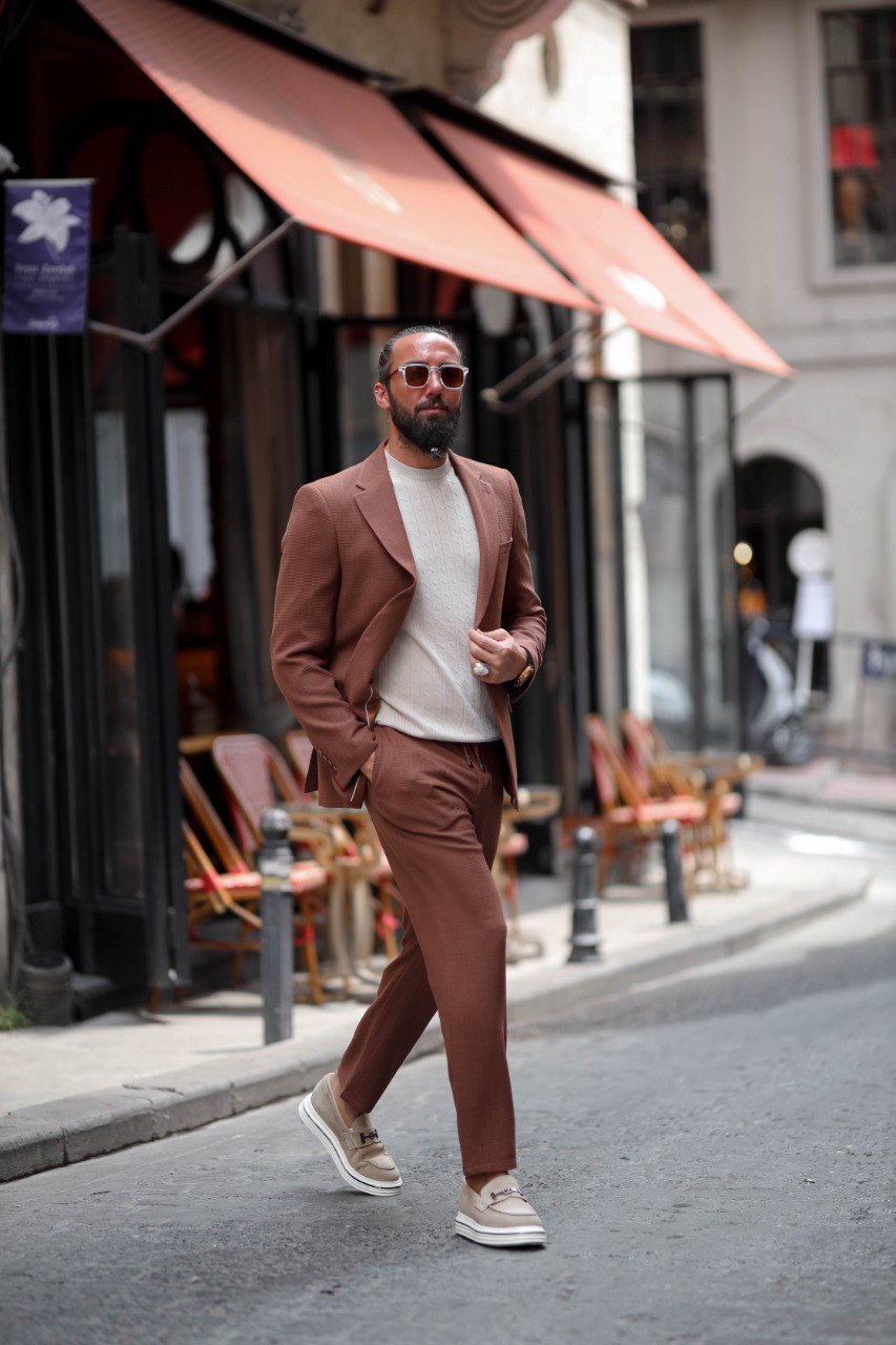 SPORTS CUT SEERSUCKER SUIT - BROWN