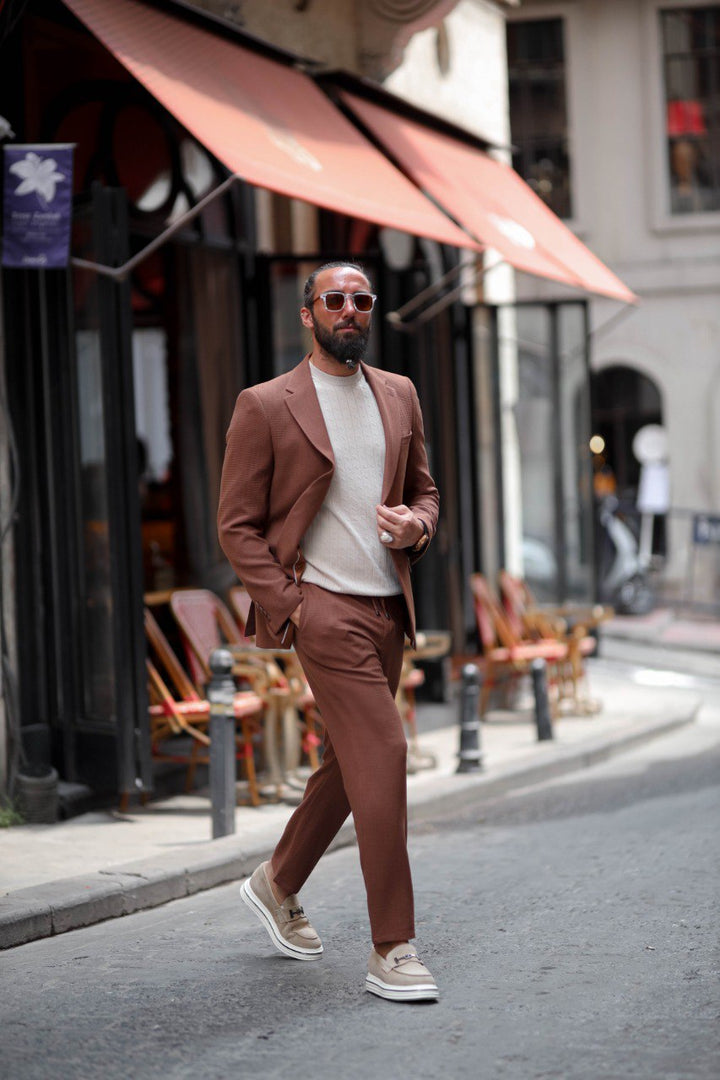 SPORTS CUT SEERSUCKER SUIT - BROWN