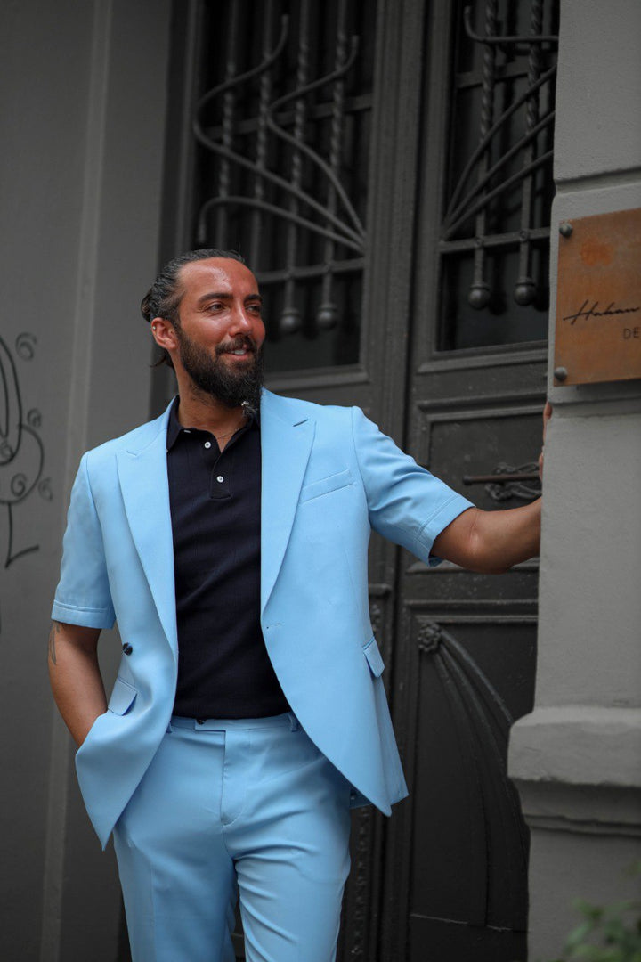 SPECIAL DESIGN SHORT SLEEVE SUIT - BLUE
