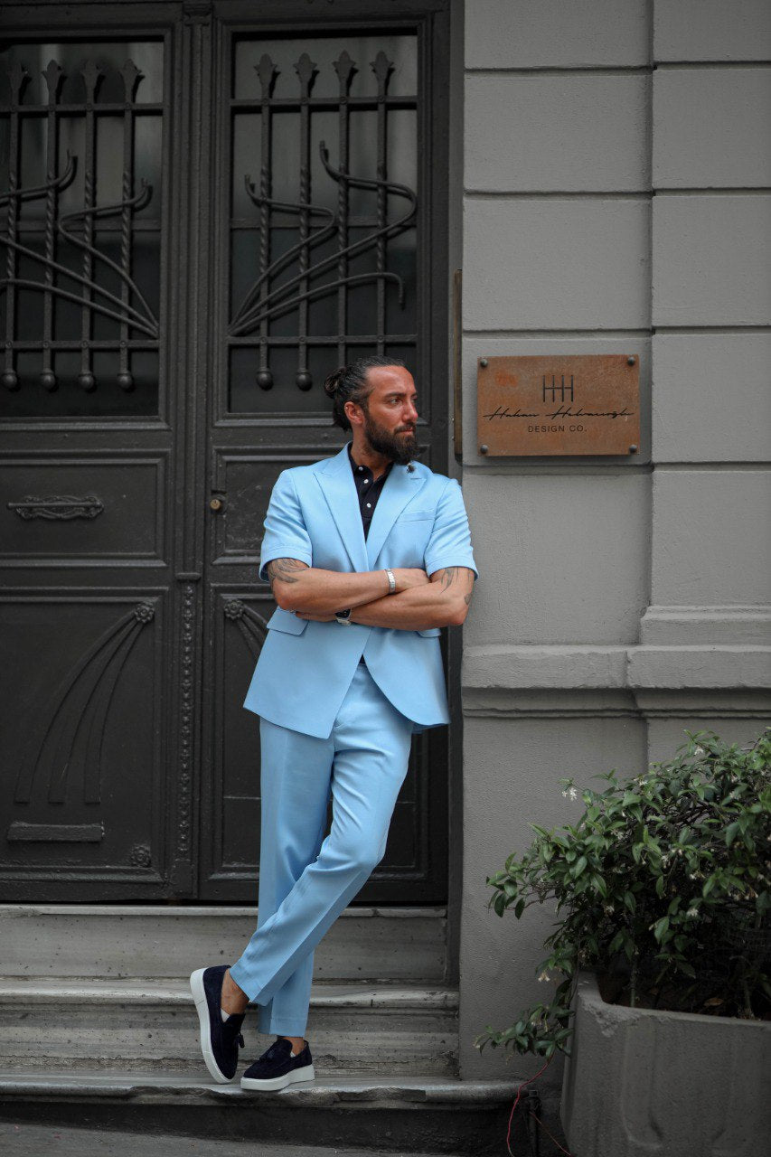 SPECIAL DESIGN SHORT SLEEVE SUIT - BLUE