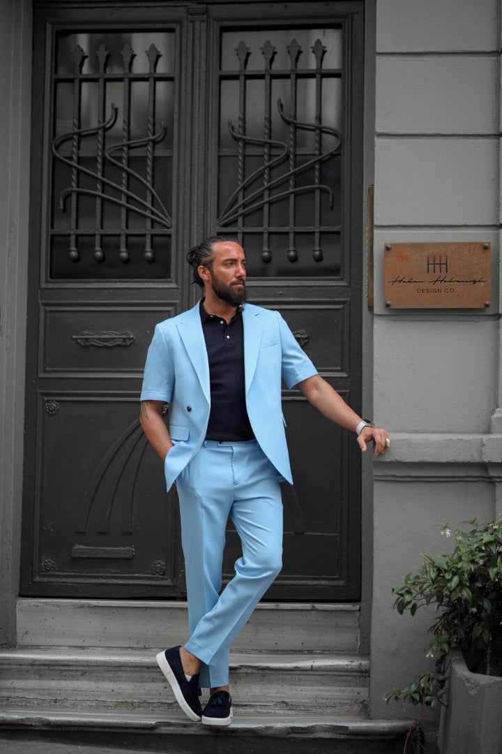 SPECIAL DESIGN SHORT SLEEVE SUIT - BLUE