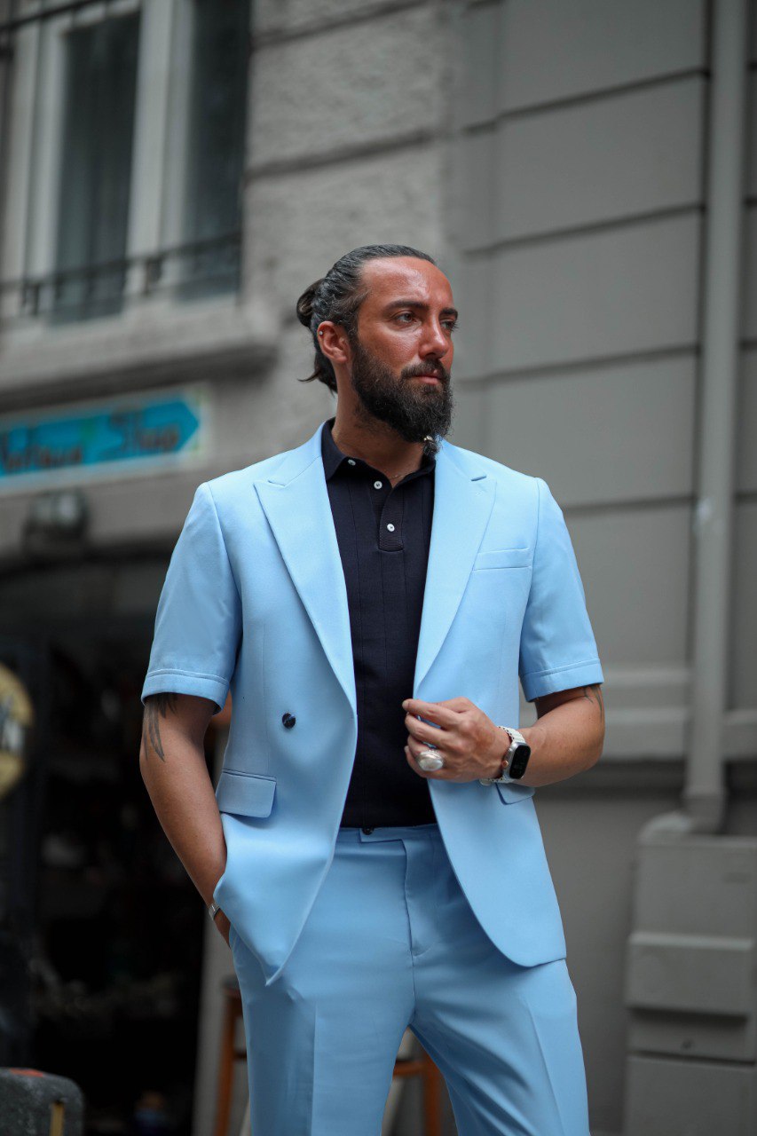 SPECIAL DESIGN SHORT SLEEVE SUIT - BLUE