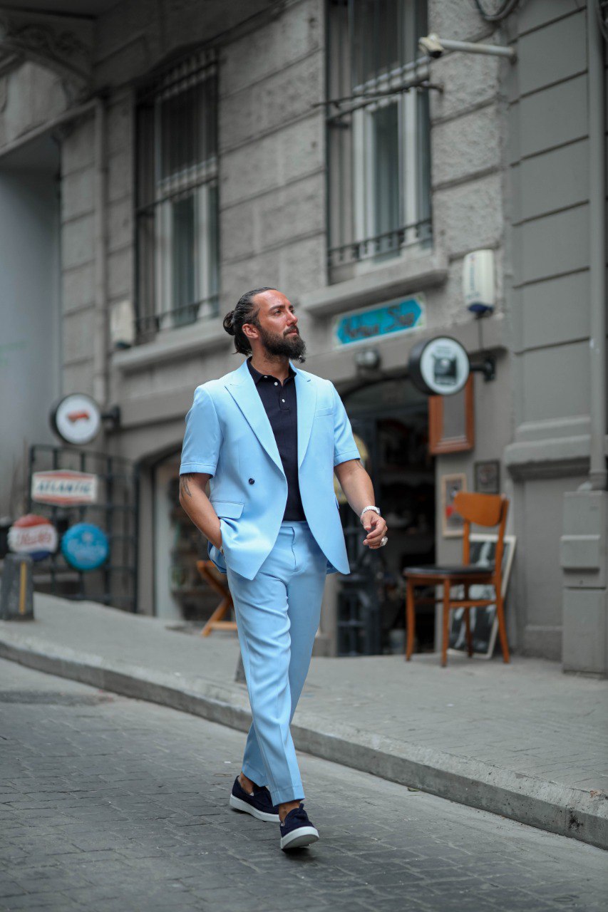 SPECIAL DESIGN SHORT SLEEVE SUIT - BLUE