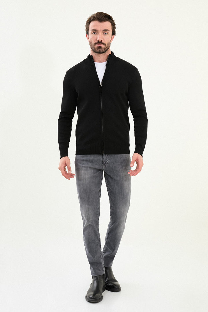 Men’s Knitted Zip Cardigan – Black