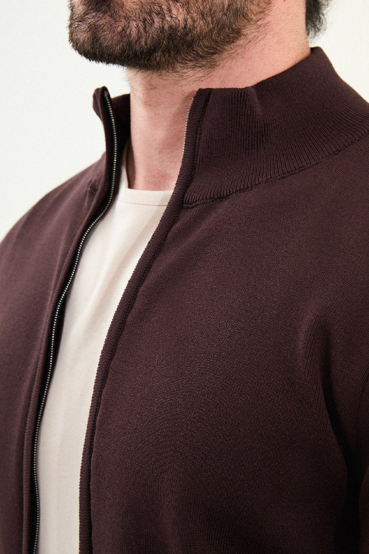 Men’s Knitted Zip Cardigan – Brown