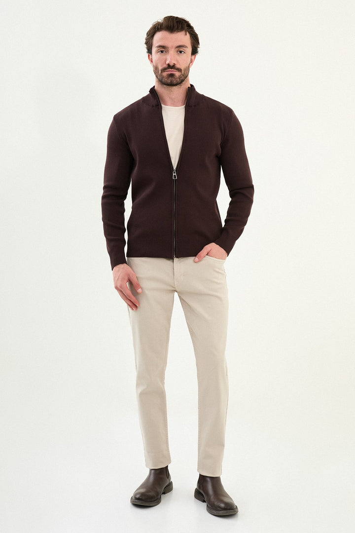 Men’s Knitted Zip Cardigan – Brown