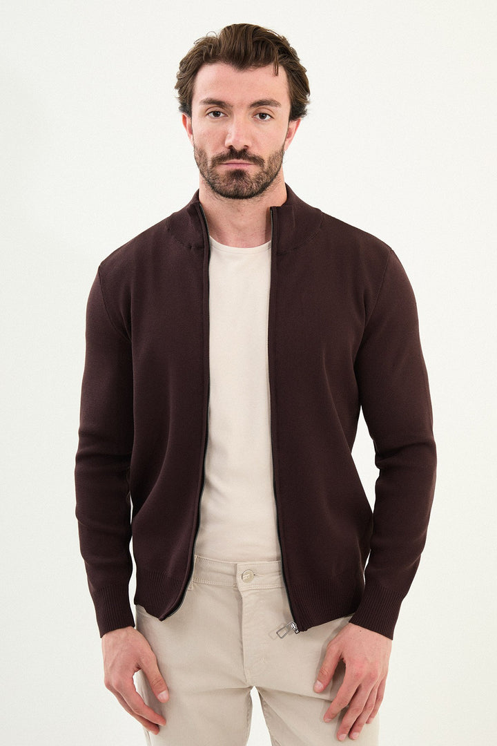 Men’s Knitted Zip Cardigan – Brown