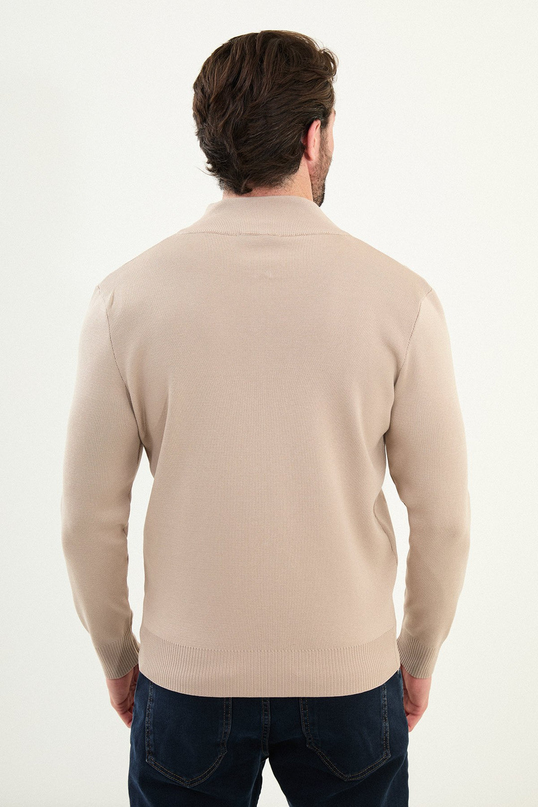 Men’s Knitted Zip Cardigan – Beige