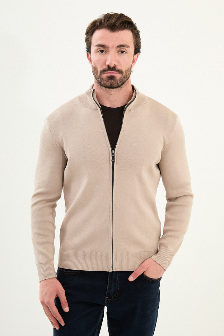Men’s Knitted Zip Cardigan – Beige