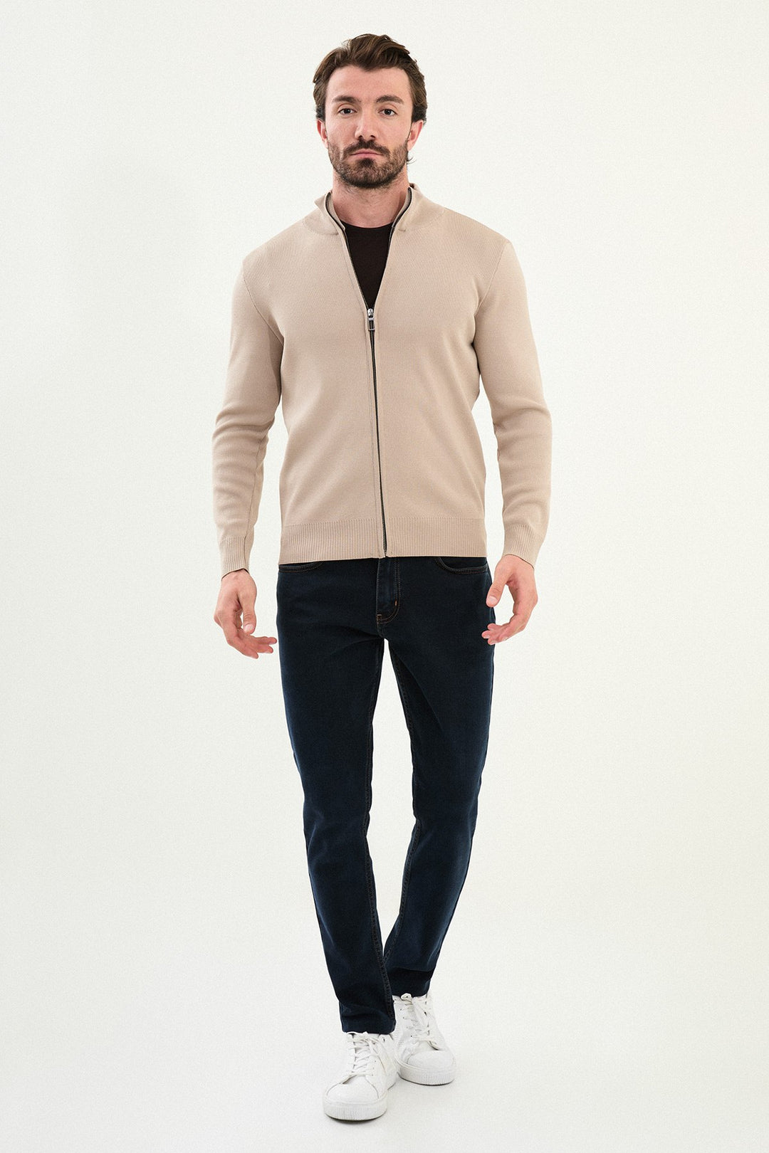 Men’s Knitted Zip Cardigan – Beige