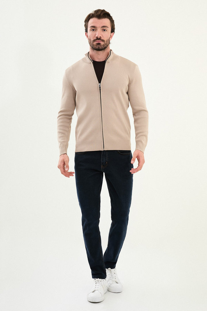 Men’s Knitted Zip Cardigan – Beige