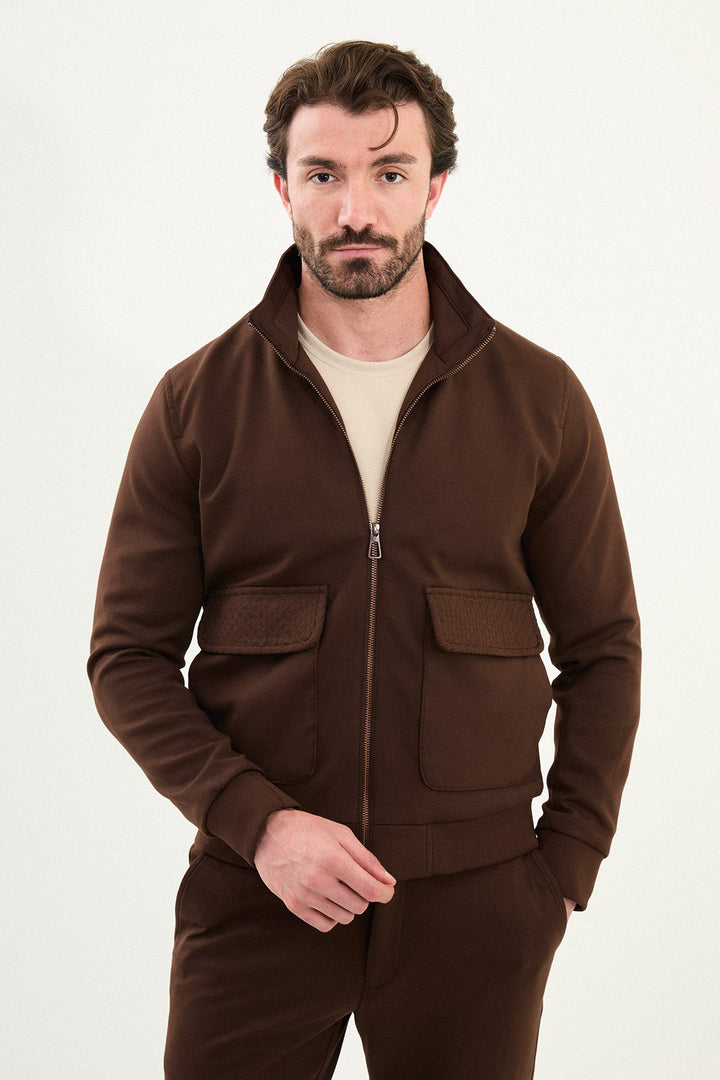 Dual Pocket Zip Jacket - Brown
