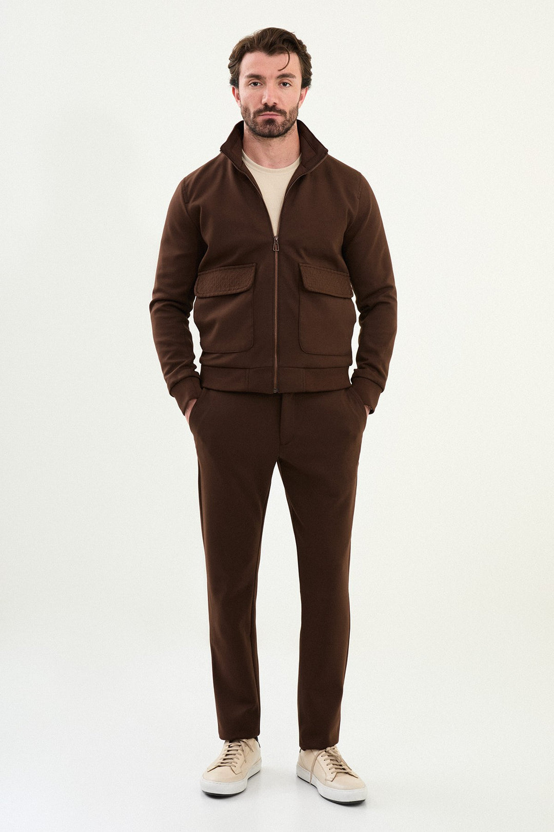 Dual Pocket Zip Jacket - Brown