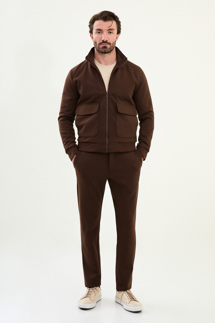 Dual Pocket Zip Jacket - Brown
