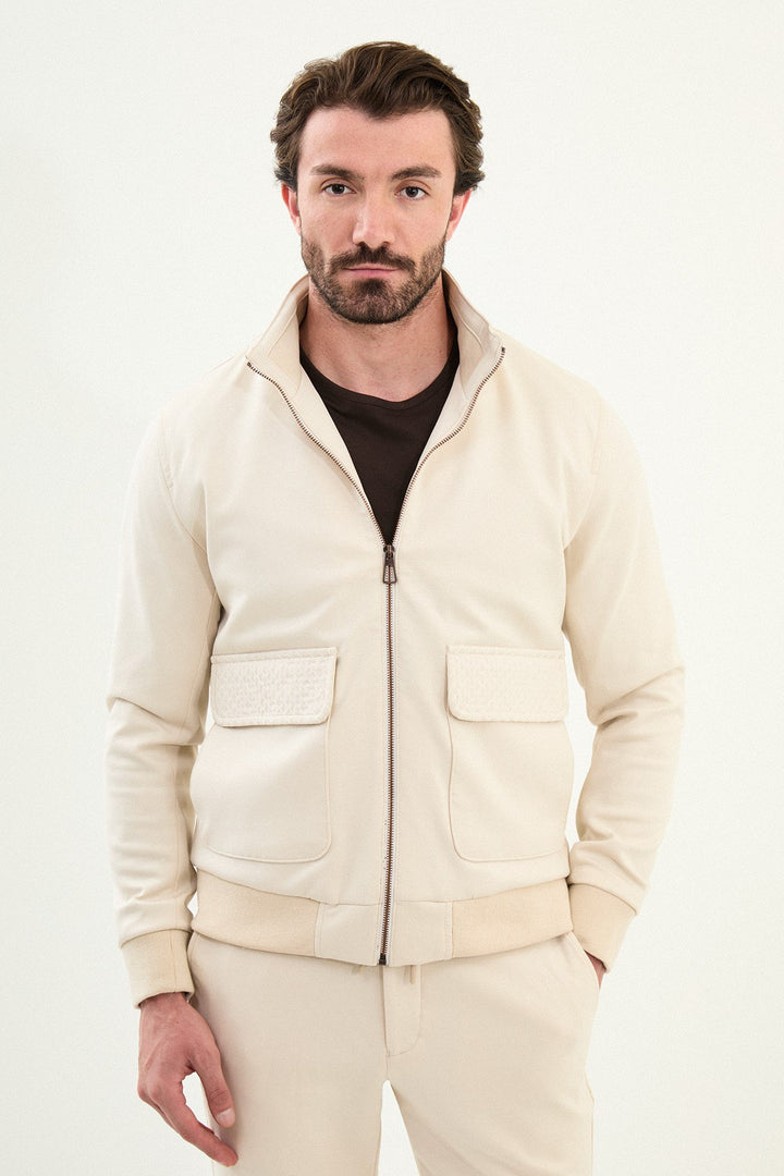 Dual Pocket Zip Jacket - Beige