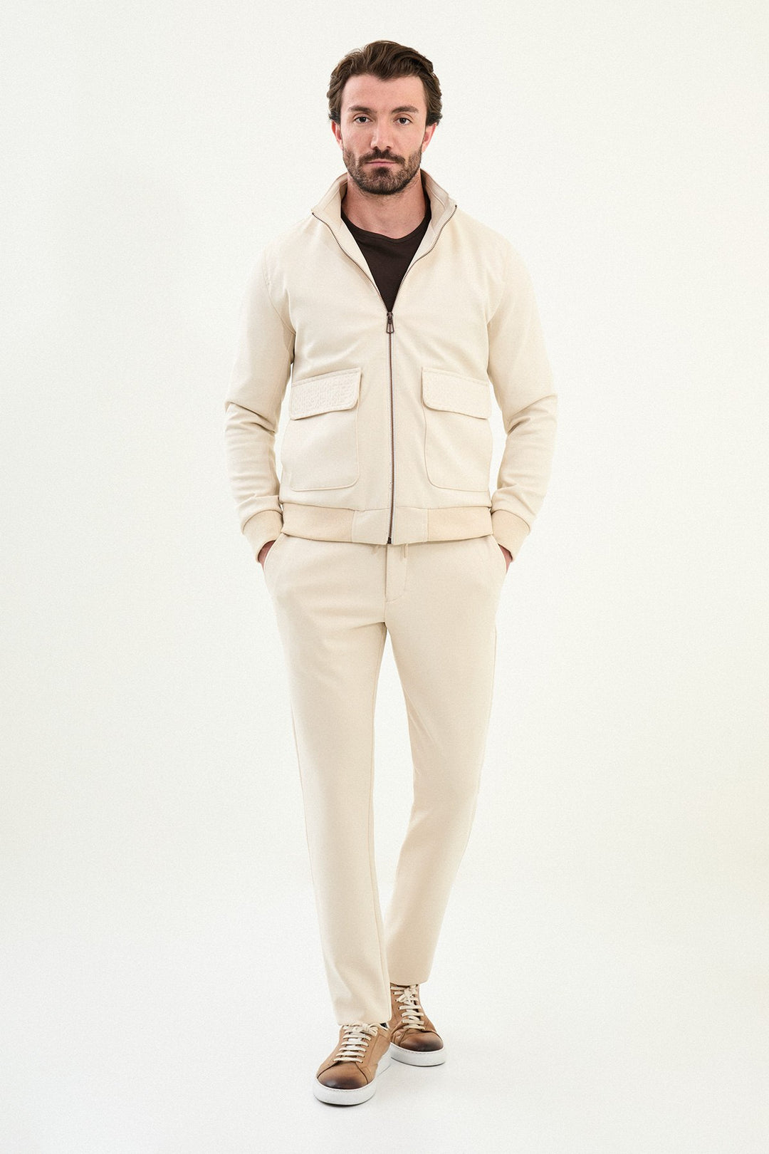 Dual Pocket Zip Jacket - Beige