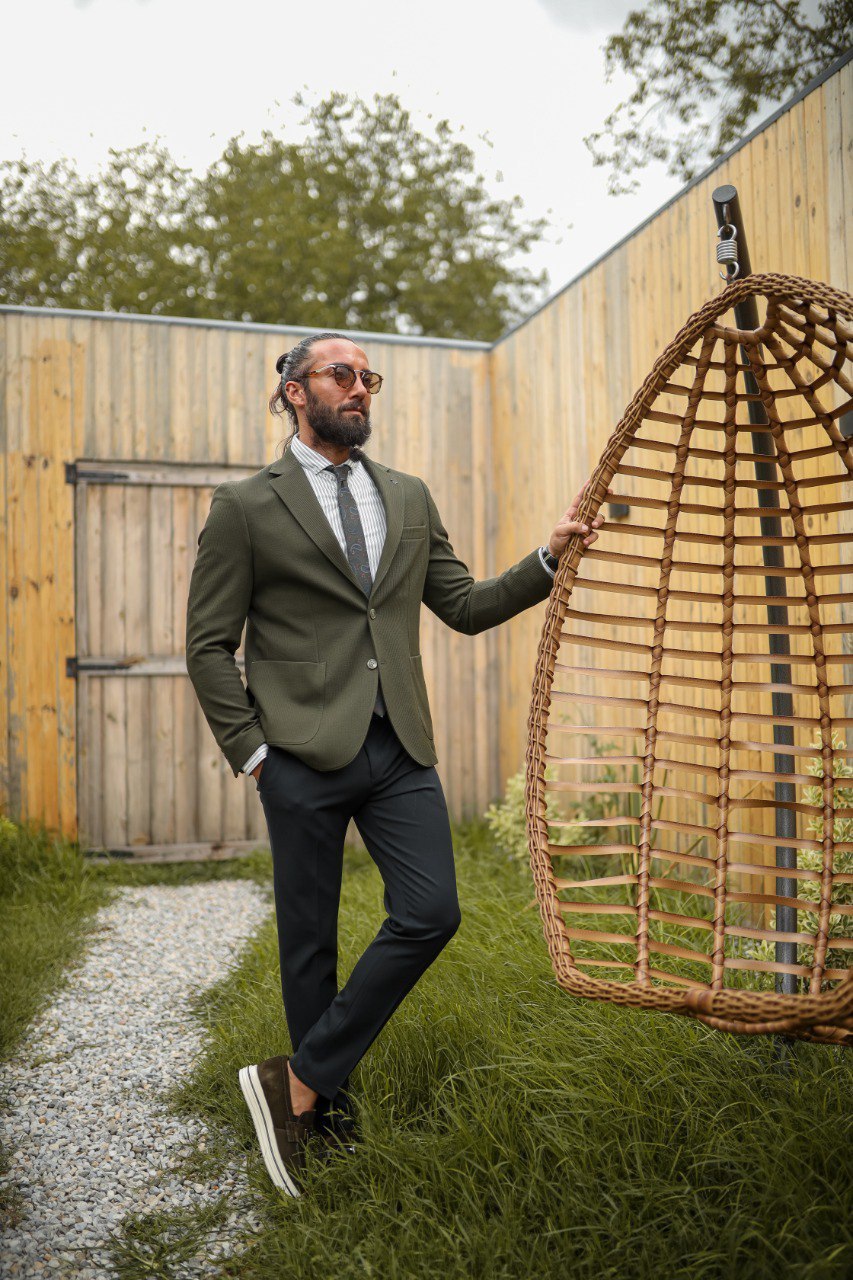 Mono Collar Bag Pocket Detailed Suit