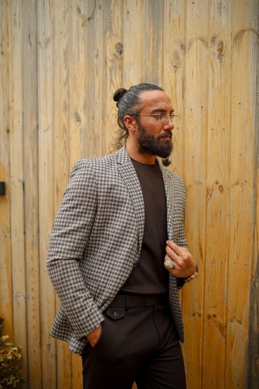 Mono Collar Patterned Flap Pocket Detailed Suit