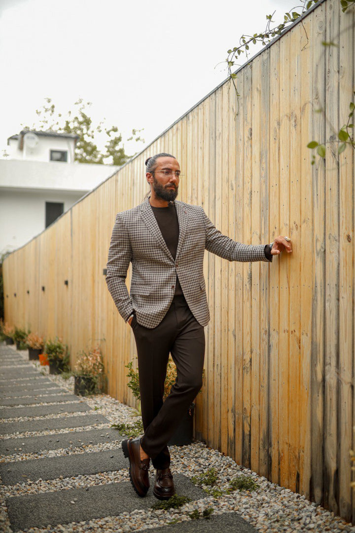 Mono Collar Patterned Flap Pocket Detailed Suit