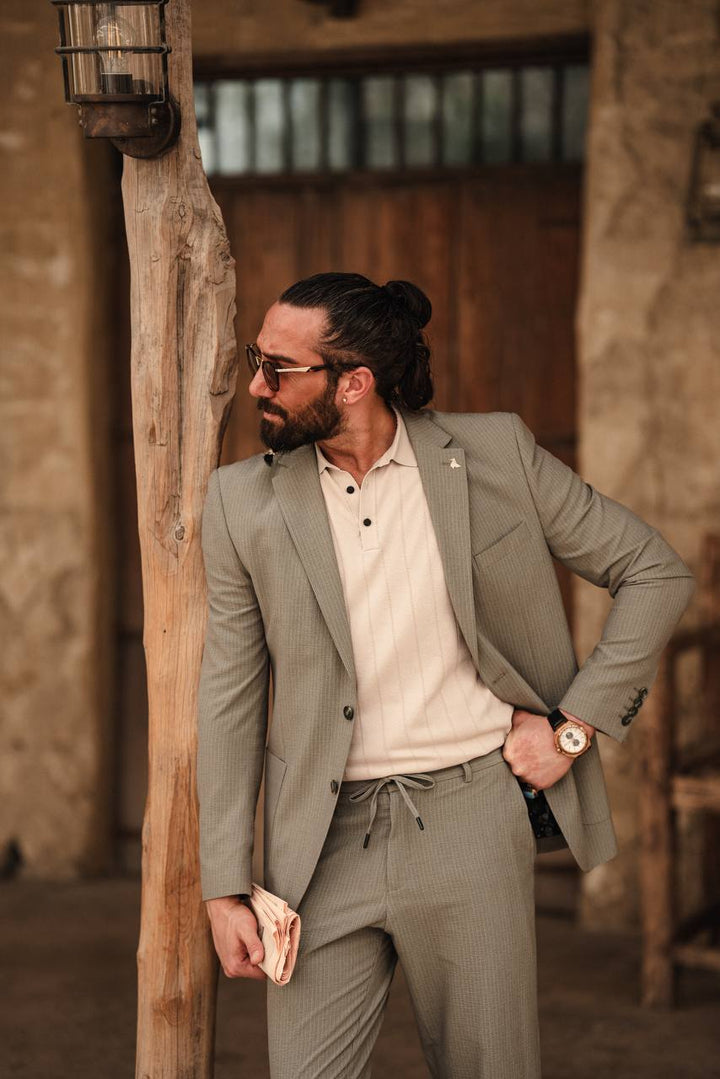 Khaki Mono Collar Sports Set with Bag Pockets