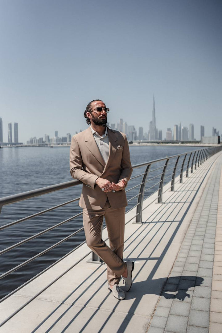 Casual Suit Set-Special Buckle Detail - Dark Beige