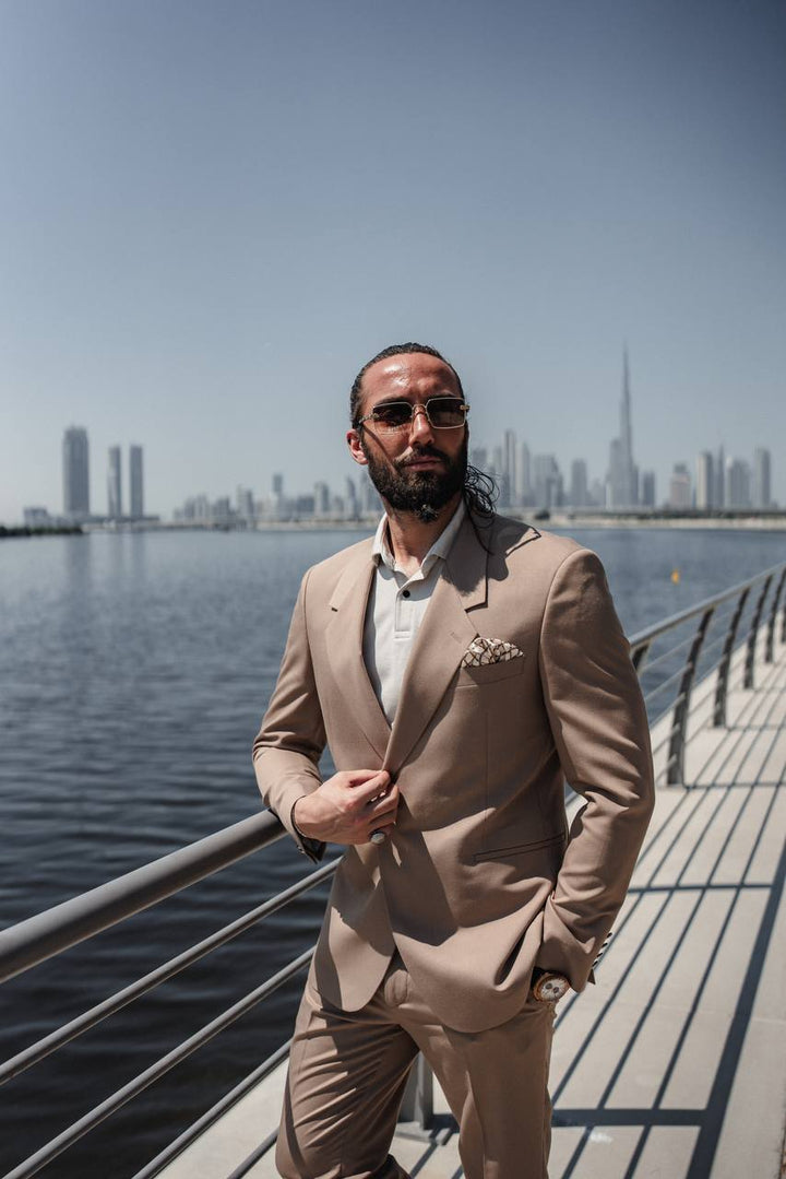 Casual Suit Set-Special Buckle Detail - Dark Beige