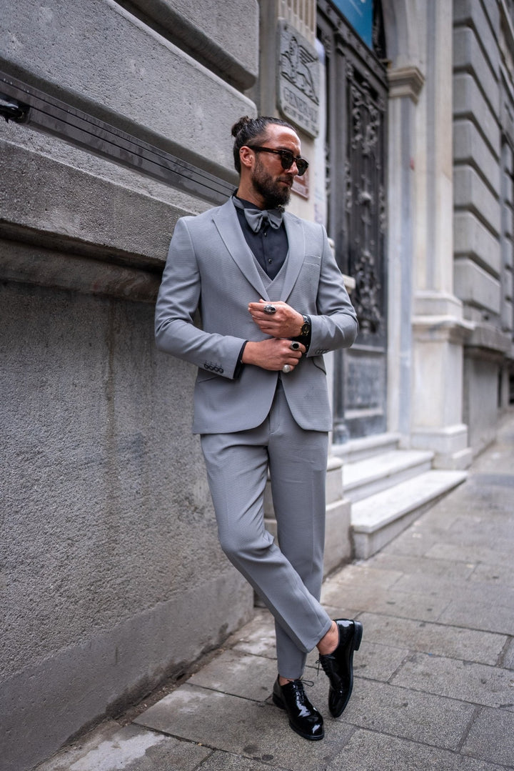SEERFUL FABRIC SINGLE COLLAR GROOM SUIT - GREY