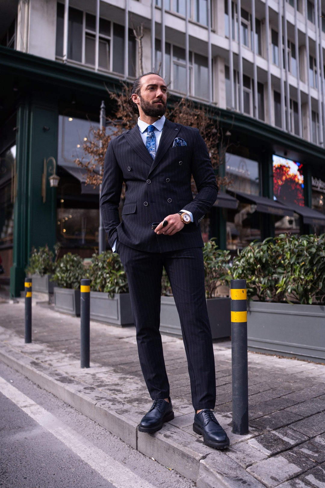 Navy Blue Double-Breasted Slim Fit Suit – Afloir
