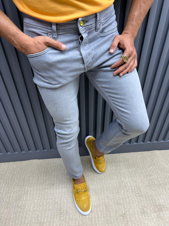 Slim Fit Jeans With Side Pockets - Grey
