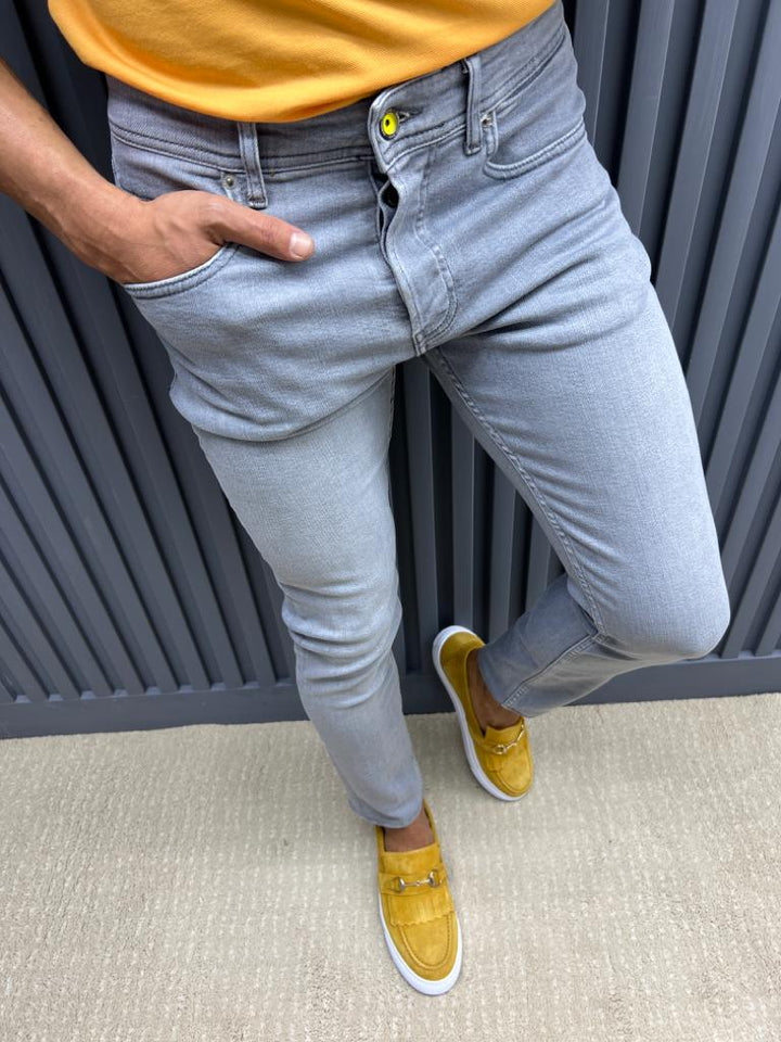 Slim Fit Jeans With Side Pockets - Grey