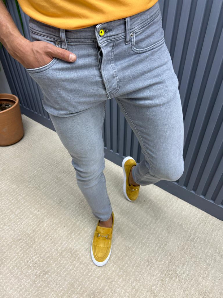 Slim Fit Jeans With Side Pockets - Grey
