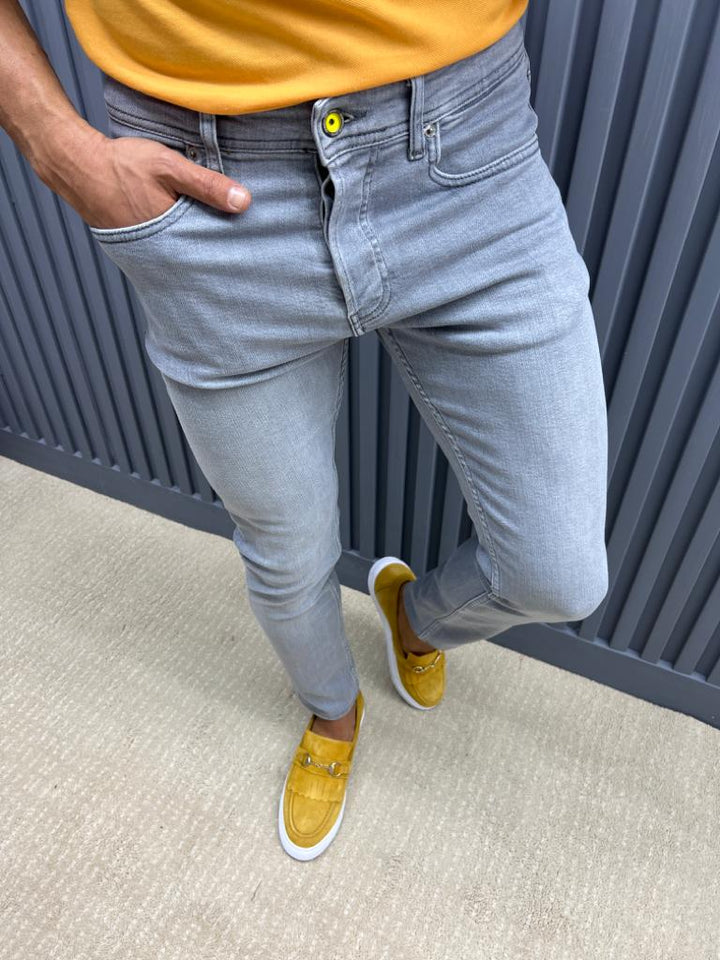 Slim Fit Jeans With Side Pockets - Grey