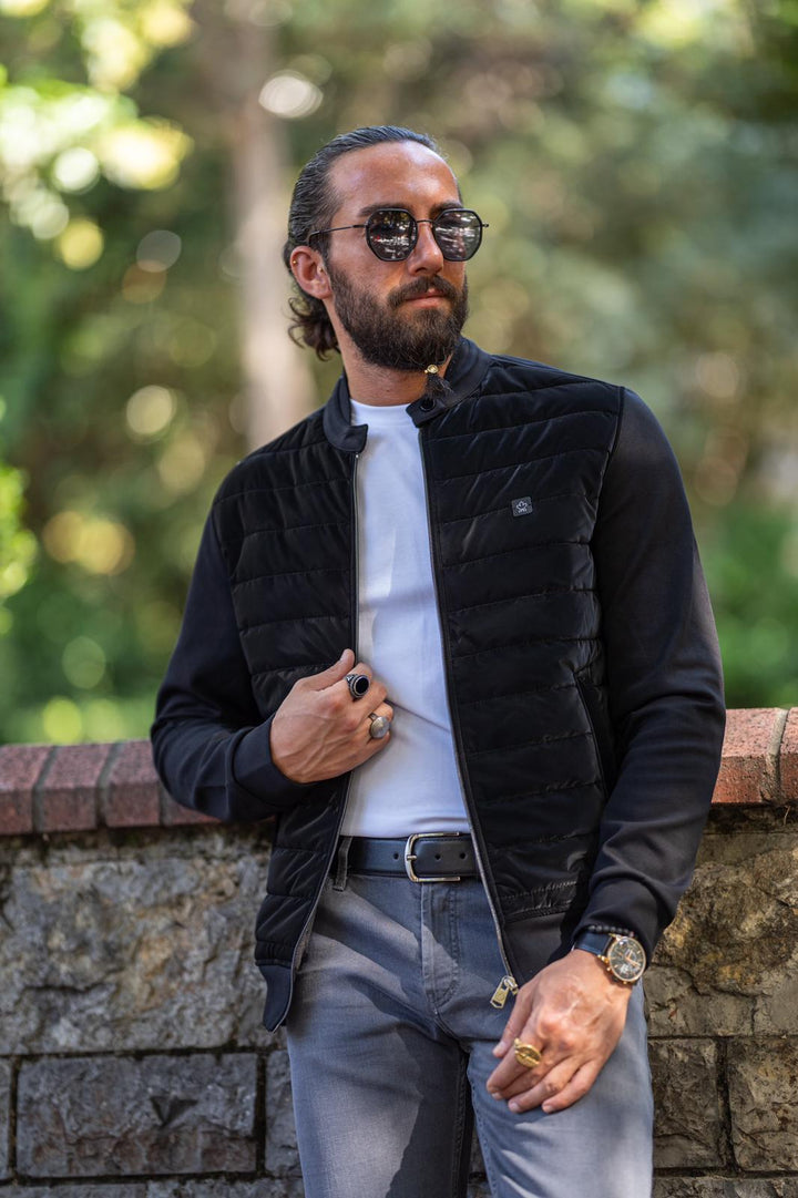 Slim Fit Special Design Capitone Coat - Black