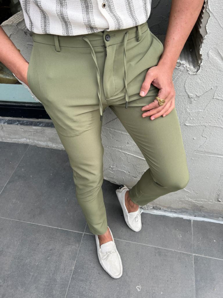Slim Waist Rope Detail Jogger Pants - Green