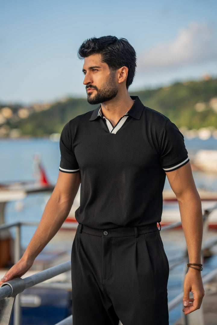 Special Design Polo Collar T-Shirt - Black