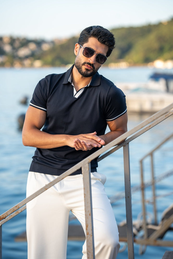 Special Design Polo Collar T-Shirt - Navyblue
