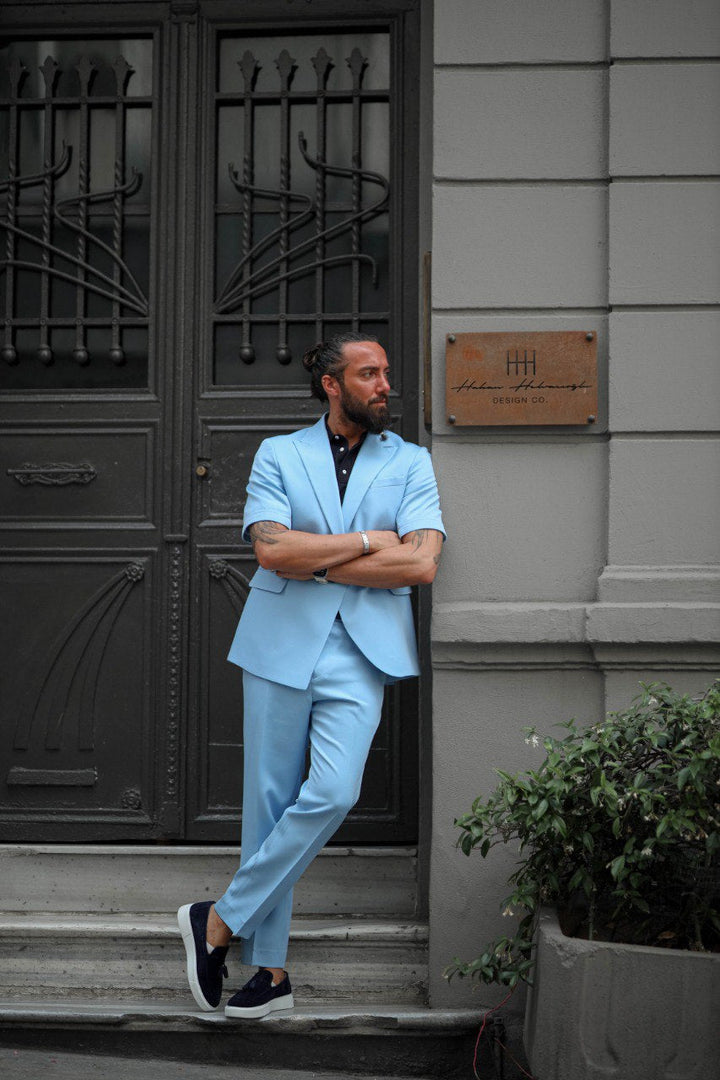 SPECIAL DESIGN SHORT SLEEVE SUIT - BLUE